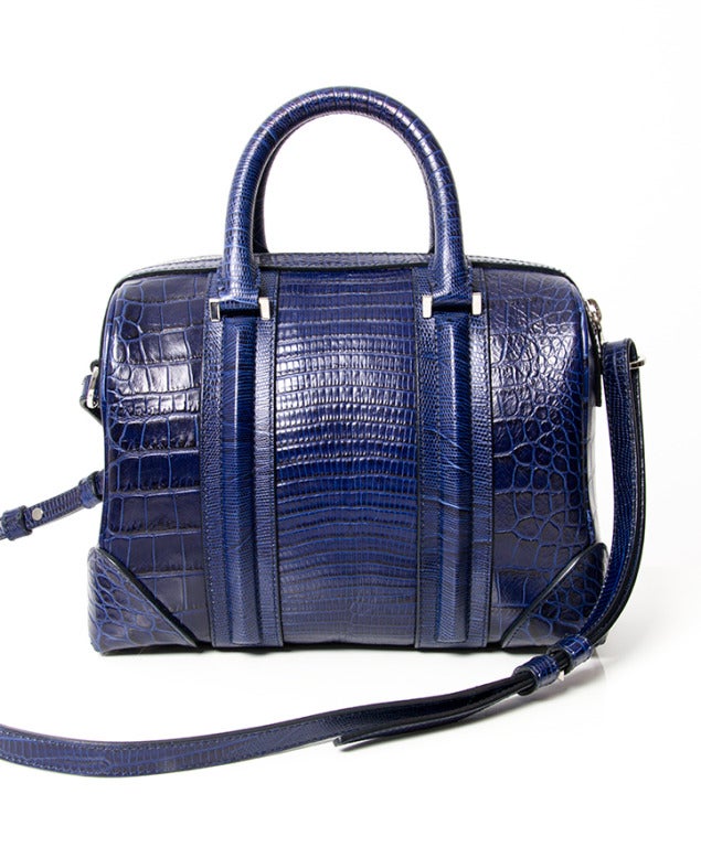 Givenchy Lucrezia Mini Stamped Tejus and Crocodile in Blue In Excellent Condition In Antwerp, BE