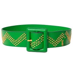 Yves Saint Laurent green and gold studded belt