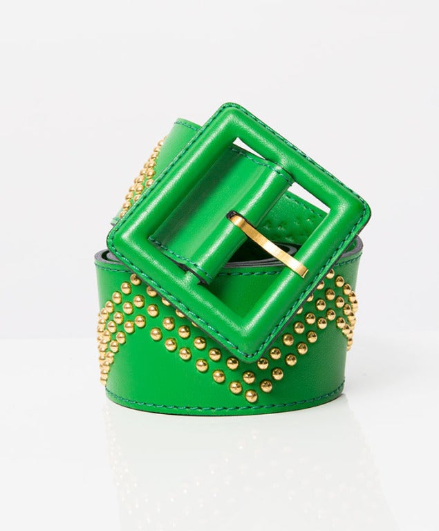 Yves Saint Laurent green and gold studded belt In Excellent Condition In Antwerp, BE