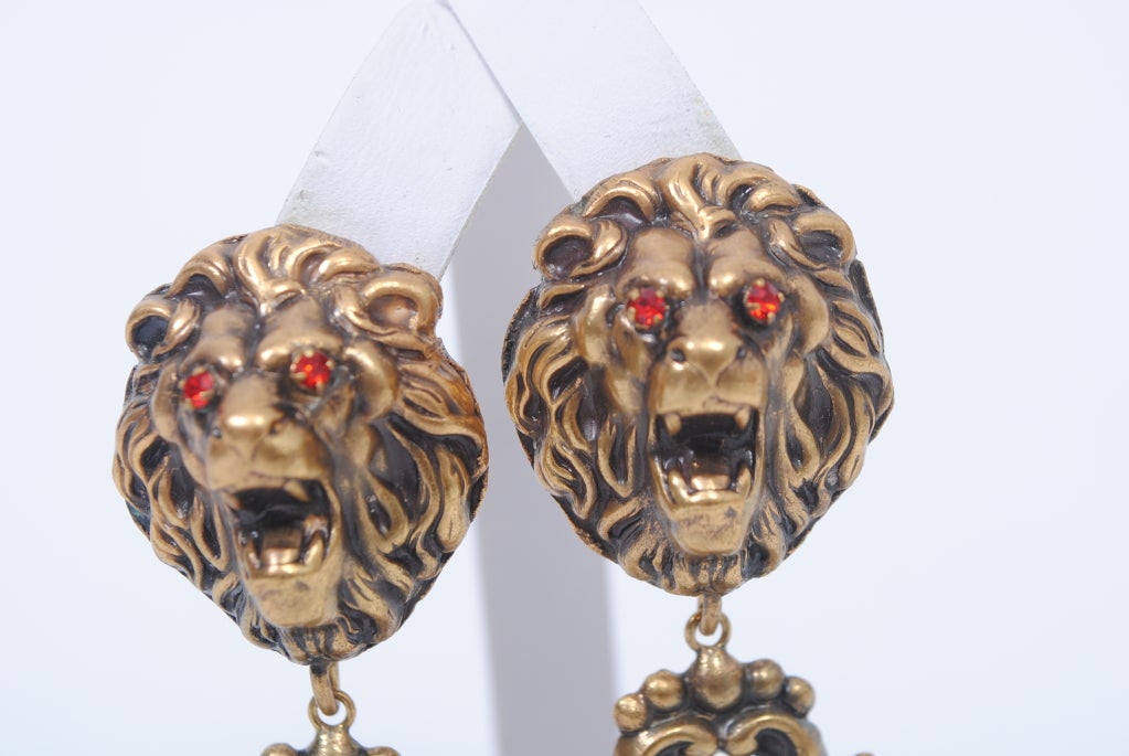 Joseff of Hollywood Lion Head Earrings In Excellent Condition In New York, NY