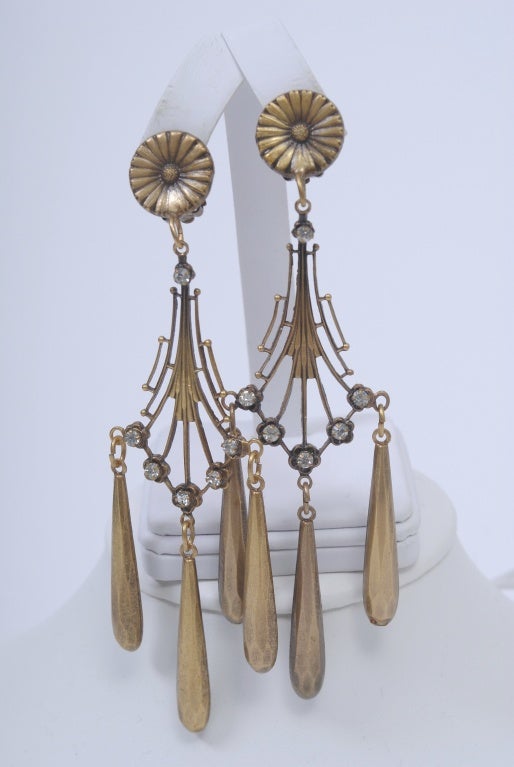 A rare find, these early Joseff chandelier earrings have an Art Deco aesthetic. They are long and dramatic, yet delicate. Fashioned in Joseff's iconic 