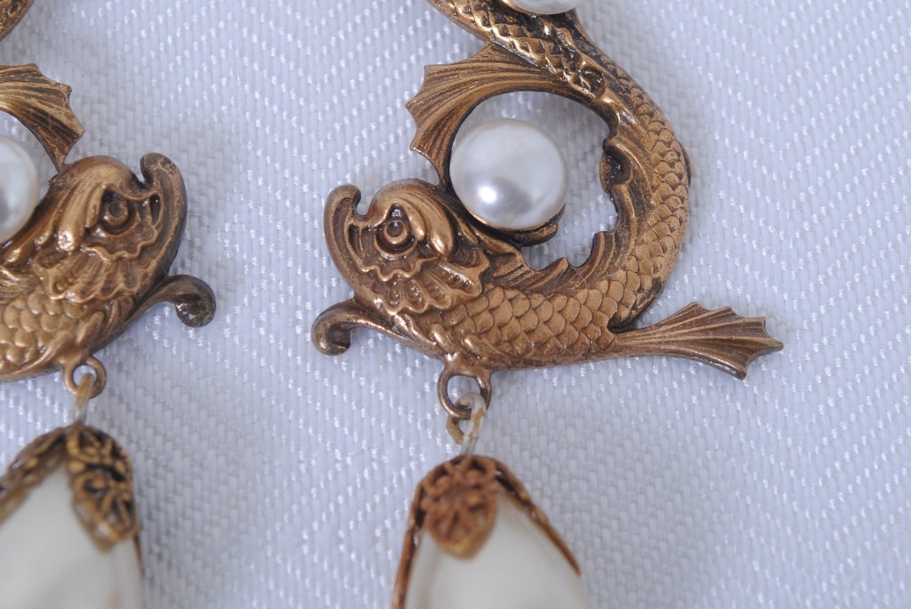 Joseff of Hollywood Dophin and Pearl Earrings In Excellent Condition In New York, NY