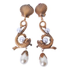 Joseff of Hollywood Dophin and Pearl Earrings