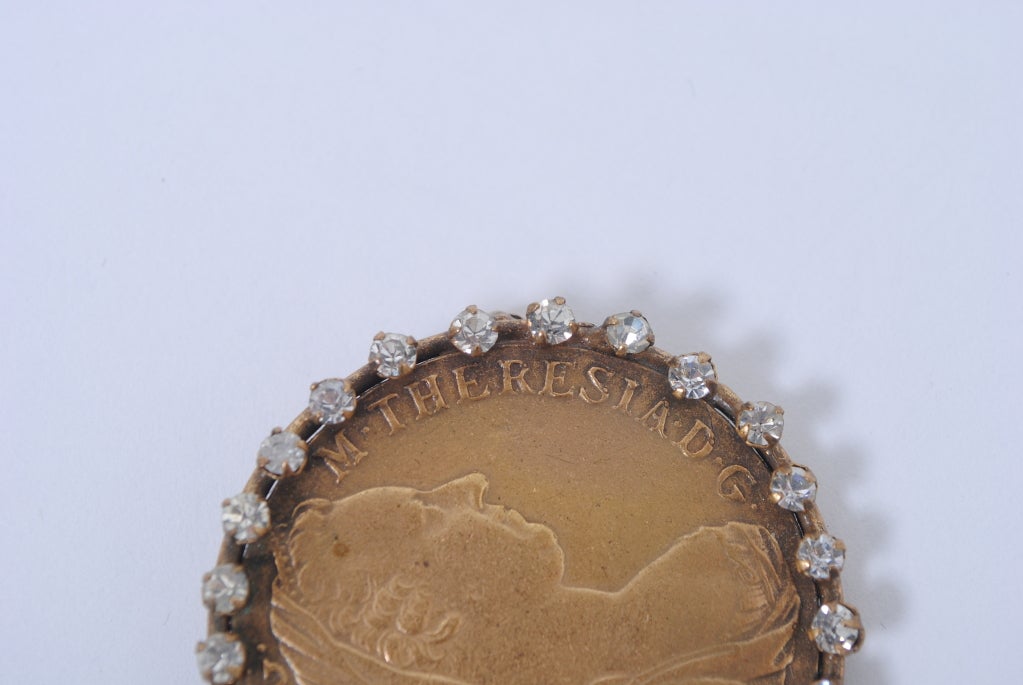 Women's Joseff Coin Brooch with Rhinestone Surround