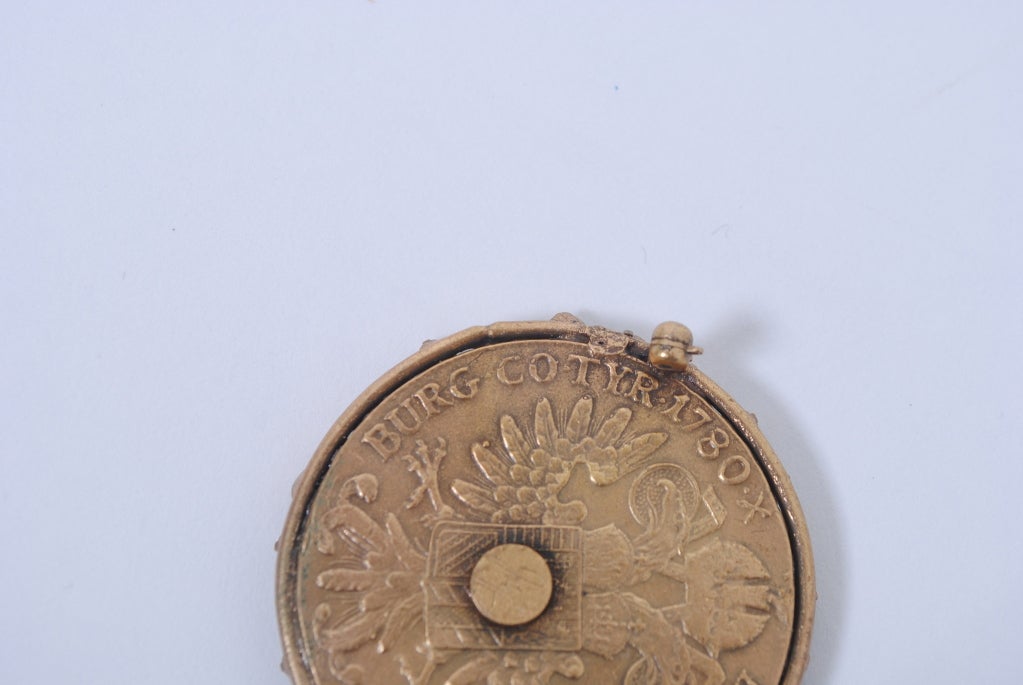 Joseff Coin Brooch with Rhinestone Surround 3