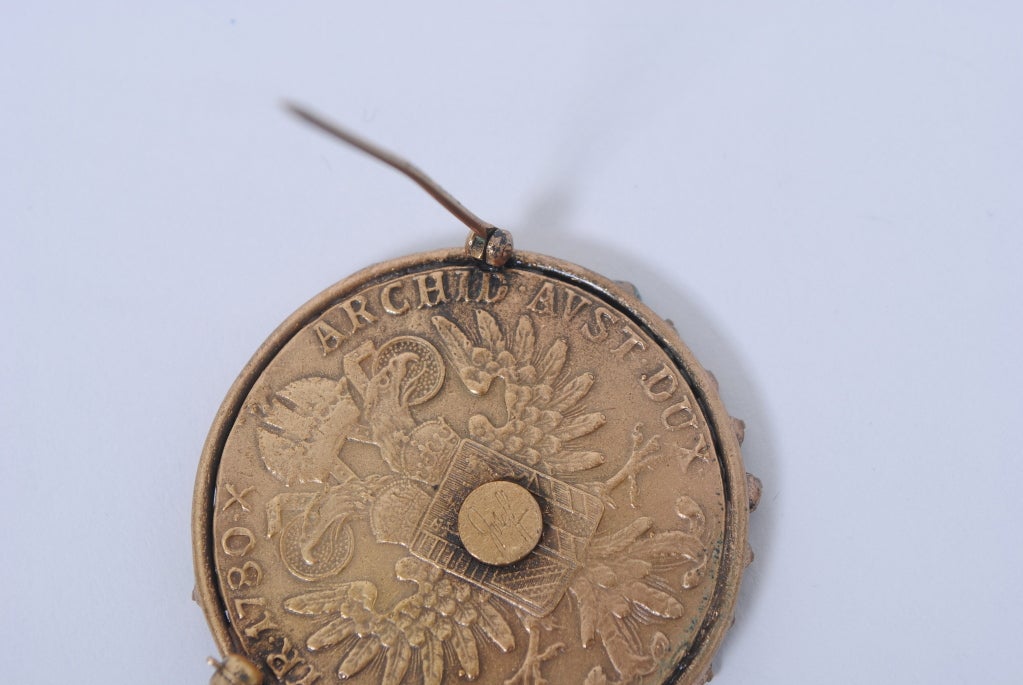 Joseff Coin Brooch with Rhinestone Surround 4