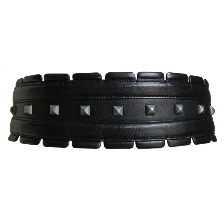 AZZEDINE ALAIA black leather belt with silver studs