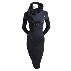 AZZEDINE ALAIA black hooded dress with spiral zipper