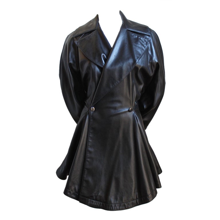 AZZEDINE ALAIA black leather jacket with full skirt at 1stDibs