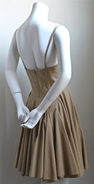 Women's AZZEDINE ALAIA tan cotton seamed dress with full skirt