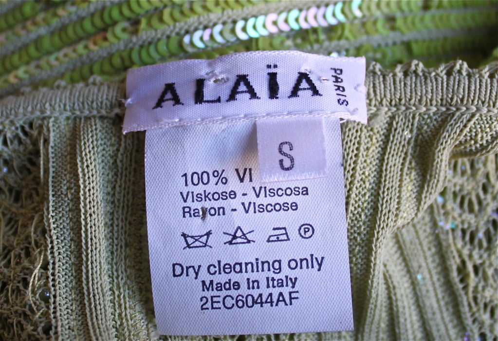 AZZEDINE ALAIA chartreuse green beaded and sequined dress 1