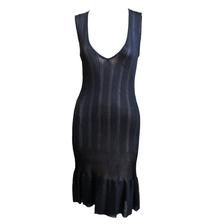 Azzedine Alaia black sheer pointelle knit dress with nude lining at 1stDibs