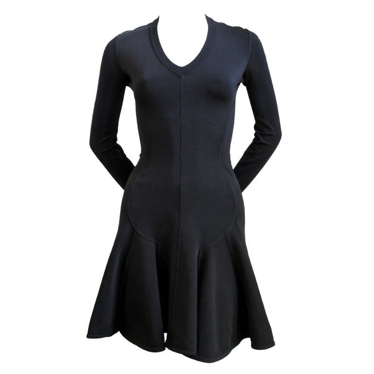 AZZEDINE ALAIA black flared v-neck long sleeved mini dress at 1stDibs