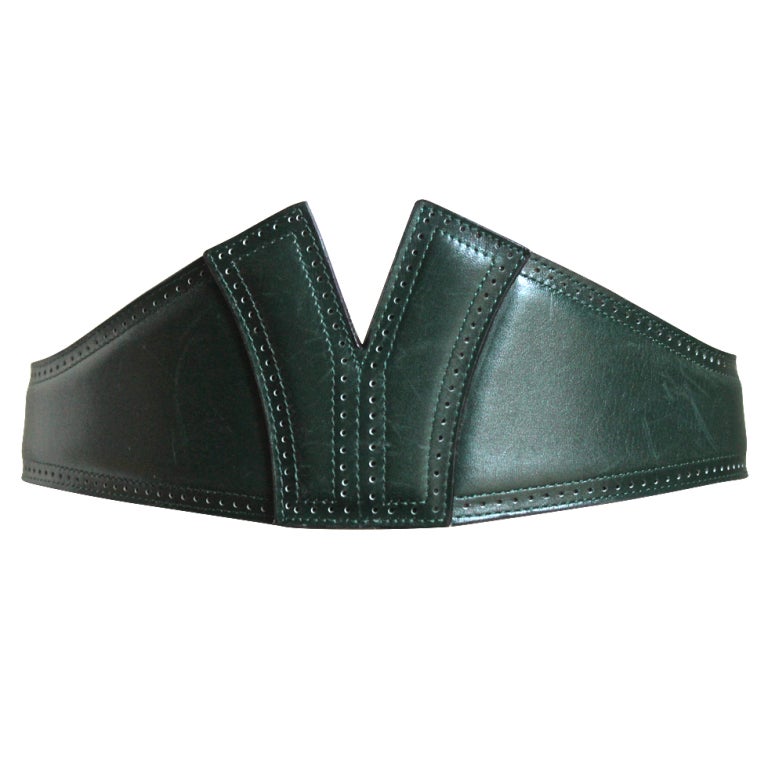 AZZEDINE ALAIA forest green leather belt