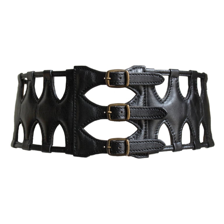 AZZEDINE ALAIA black leather caged corset belt For Sale