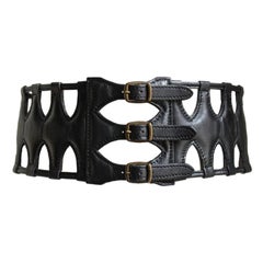 AZZEDINE ALAIA black leather caged corset belt