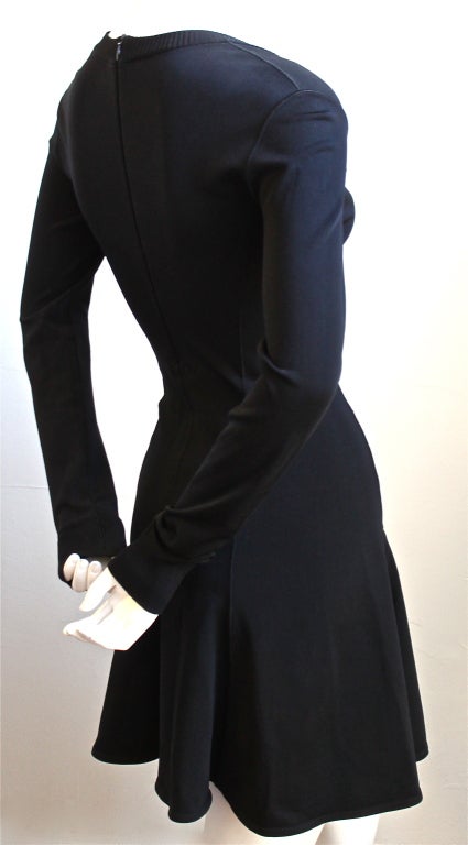 AZZEDINE ALAIA black flared v-neck long sleeved mini dress In Excellent Condition In Oakland, CA