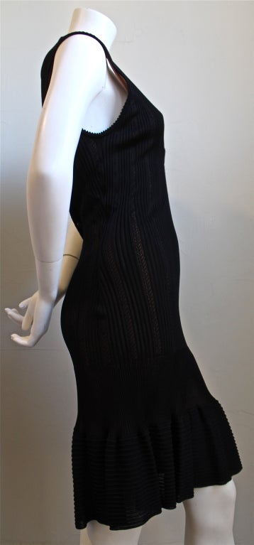 Women's Azzedine Alaia black sheer pointelle knit dress with nude lining
