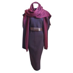 AZZEDINE ALAIA aubergine ensemble with hooded scarf