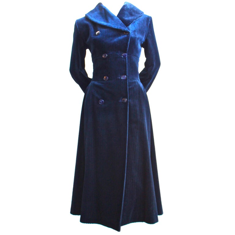 AZZEDINE ALAIA mightnight blue wide-wale velvet coat For Sale