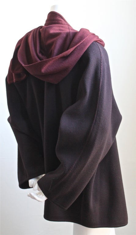 AZZEDINE ALAIA aubergine ensemble with hooded scarf 1