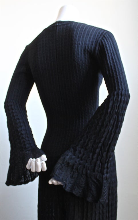 Women's Azzedine Alaia black open knit long dress with bell sleeves