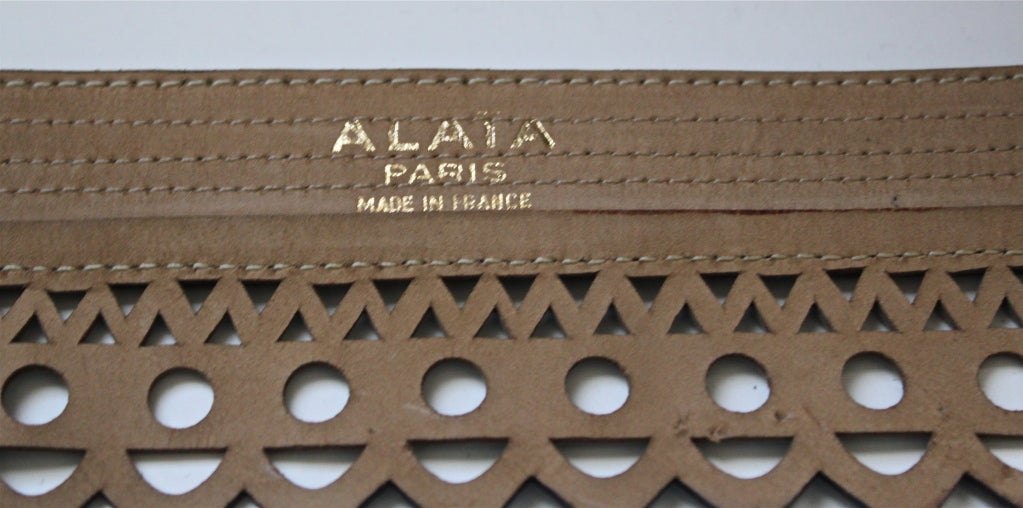 Women's AZZEDINE ALAIA teal scalloped laser cut leather belt For Sale