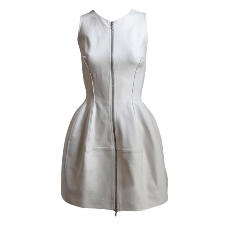 AZZEDINE ALAIA off-white tulip dress with zipper front