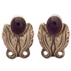 Vintage Georg Jensen Amethyst Cabochon Sterling Silver Earrings No. 108