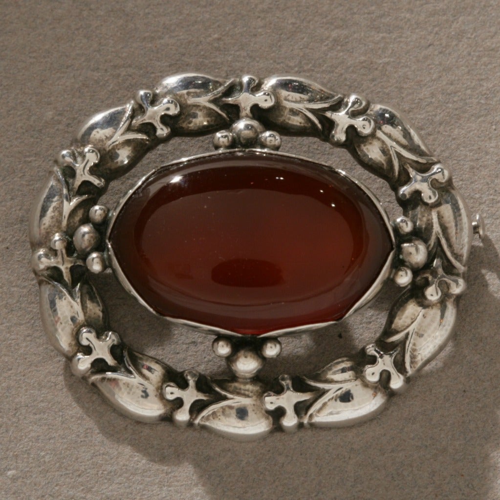 GEORG JENSEN Sterling Silver Brooch With Amber, No. 108
