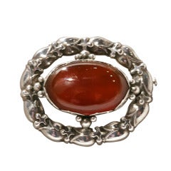 GEORG JENSEN Sterling Silver Brooch With Amber, No. 108