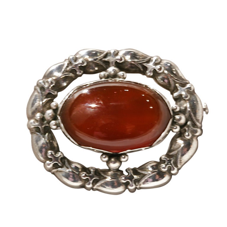 GEORG JENSEN Sterling Silver Brooch With Amber, No. 108