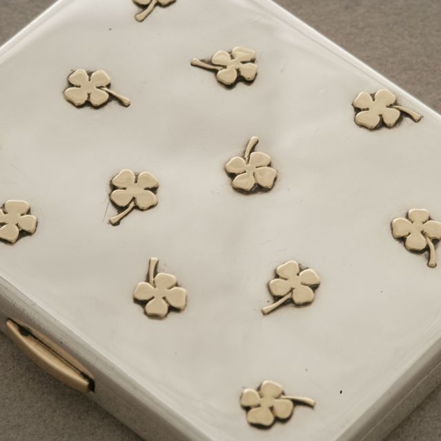 CARTIER Sterling Silver Compact With 18K Gold Applique