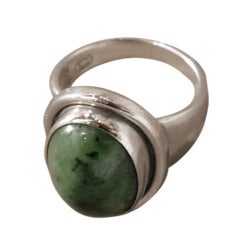 Georg Jensen Ring No. 46A with Jadeite Cabochon Stone by Harald Nielsen