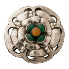 GEORG JENSEN Brooch With Amber And Chrysophrase No. 9