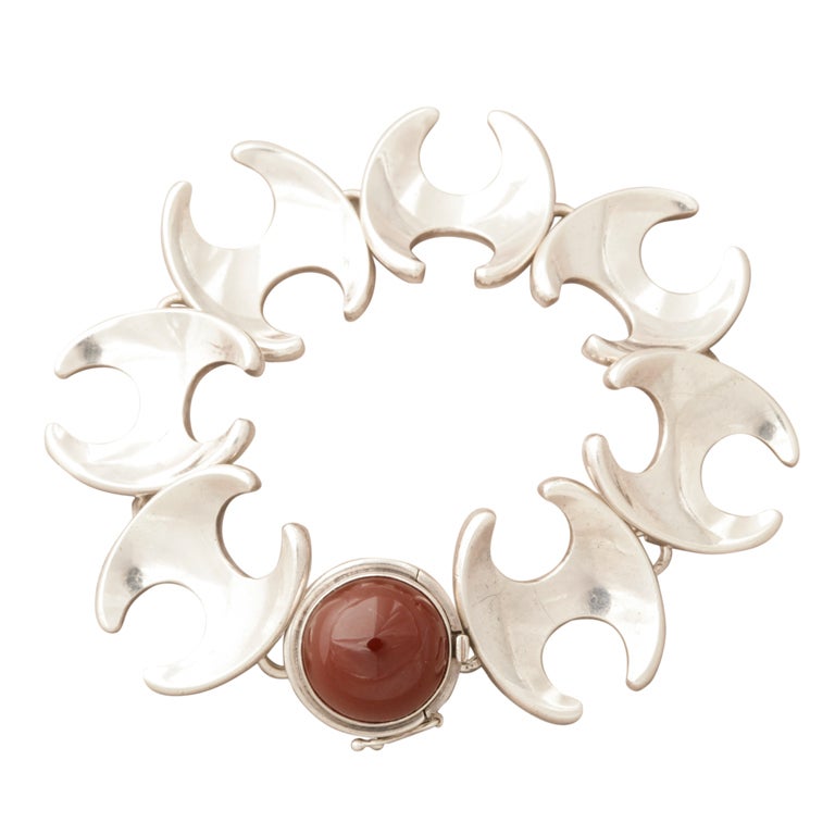 GEORG JENSEN Sterling Silver Bracelet With Carnelian, No. 130