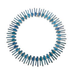 Vintage Georg Jensen Peacock Blue Colored Enamel Necklace by Bente Bonne No. 120