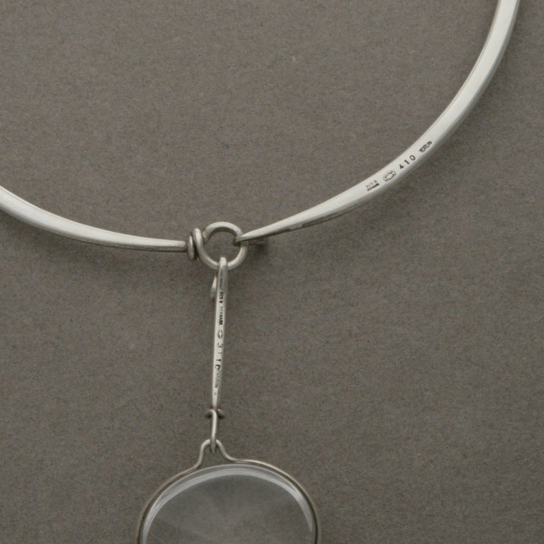 Sterling silver surrounds a large, high-quality quartz piece. The translucency of the piece makes for an elegant color when worn. 

Featured on neck ring, no. 410, included in price. 

Vivianna Torun Bulow-Hube, know as Torun was born on