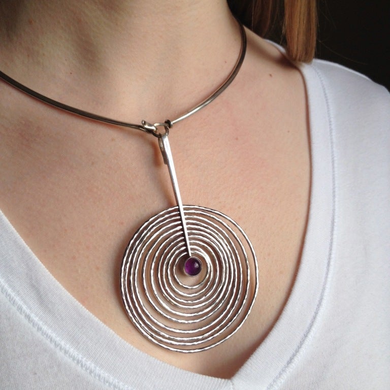 Women's Georg Jensen Concentric Circle Pendant with Amethyst by Bent Gabrielsen No.143
