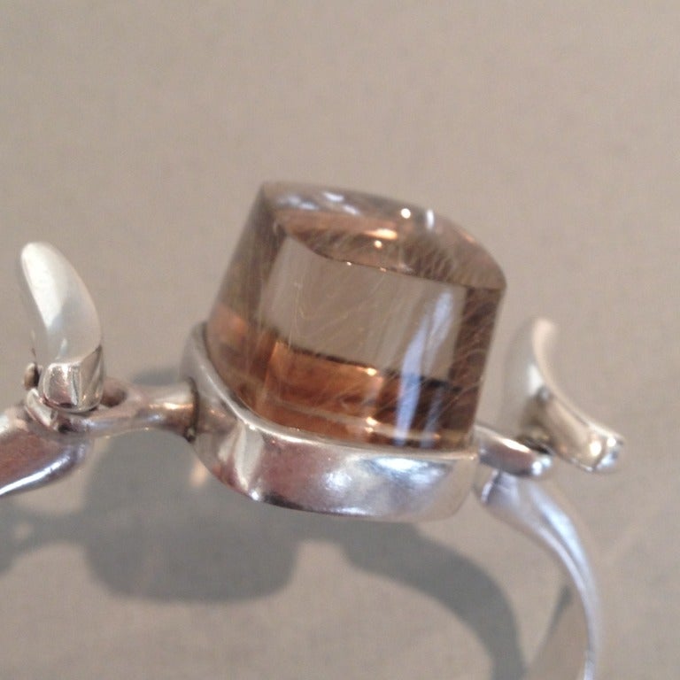 Georg Jensen Cuff with Rutilated Quartz by Vivianna Torun No. 207 In Excellent Condition For Sale In San Francisco, CA
