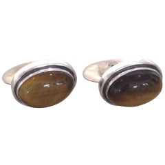 Vintage Georg Jensen Cufflinks with Tiger's Eye by Harald Nielsen No. 44A