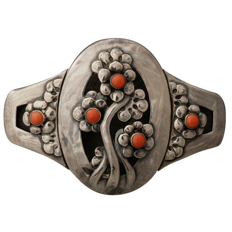 Georg Jensen Coral Silver Museum Quality Belt Buckle No. 826 For Sale