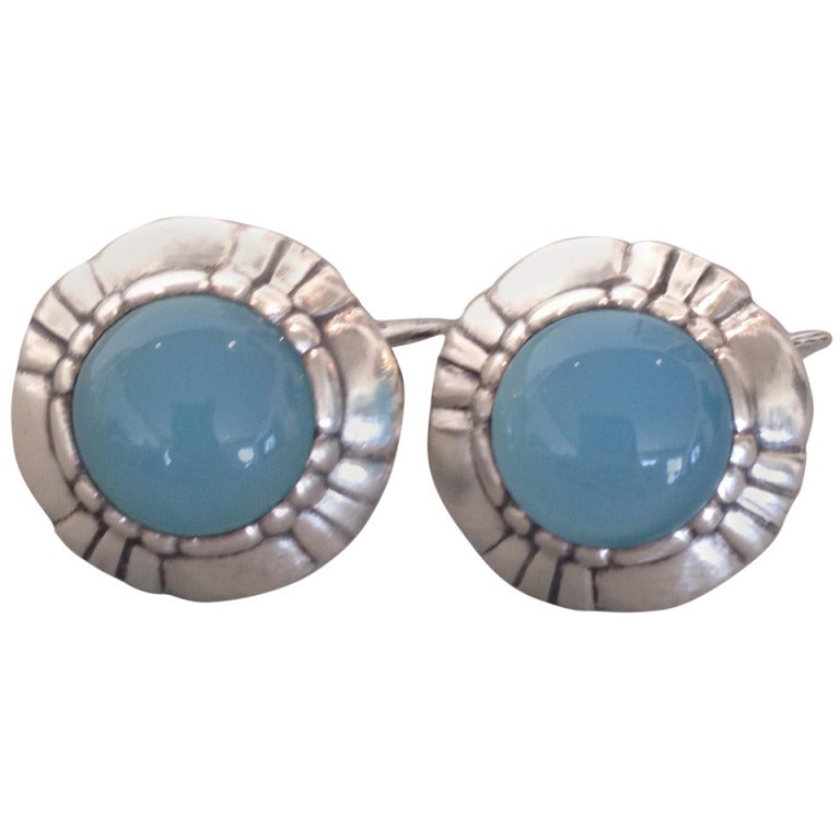 Georg Jensen Large Cufflinks with Blue Chalcedony No. 2 For Sale