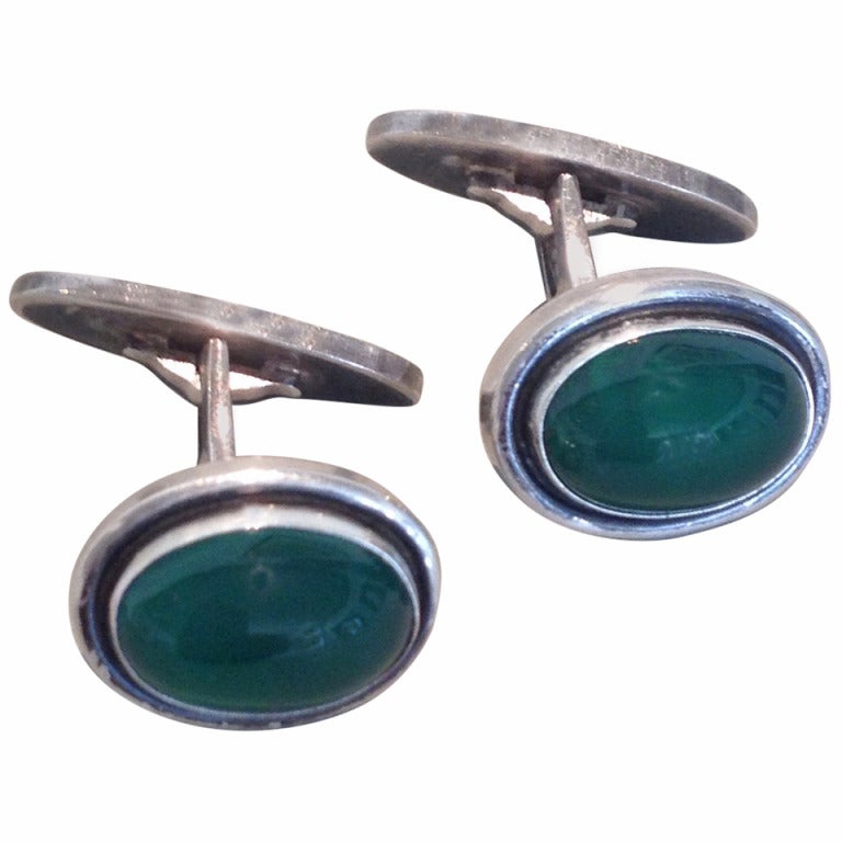Georg Jensen Cufflinks with Chrysoprase by Harald Nielsen No. 44B For Sale