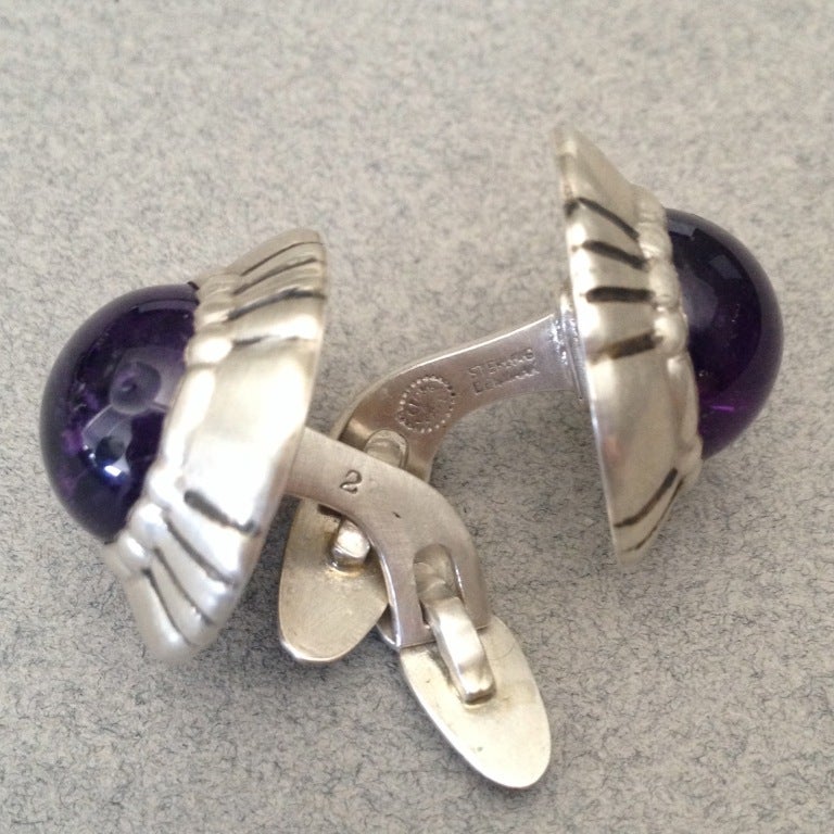 Georg Jensen Large Cufflinks with Amethyst, no. 2 In Excellent Condition For Sale In San Francisco, CA