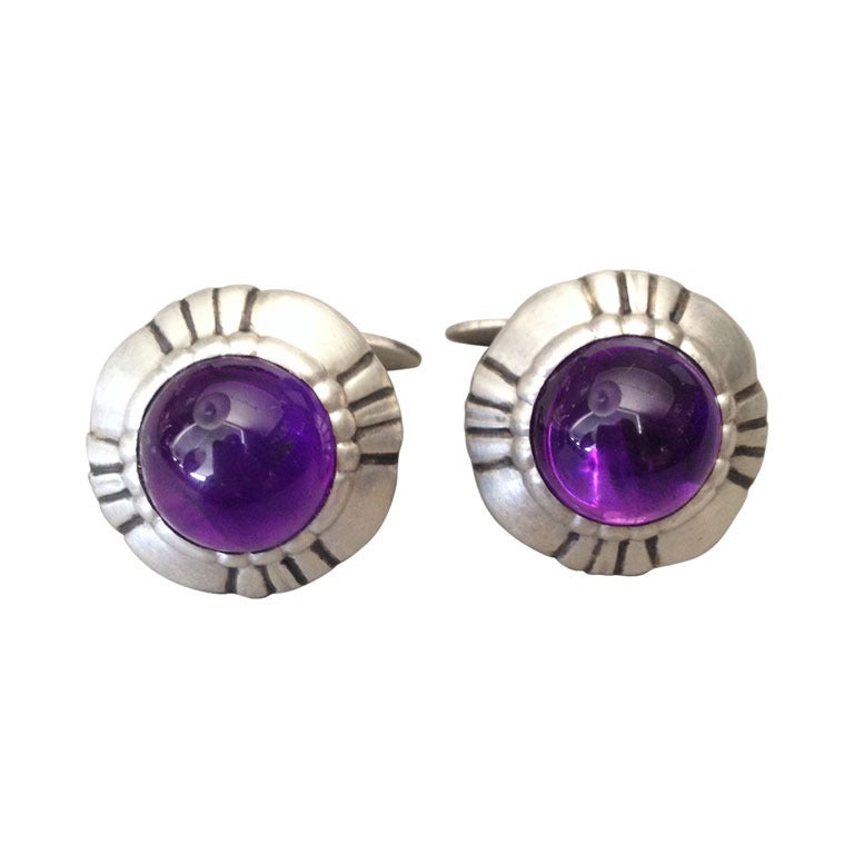 Georg Jensen Large Cufflinks with Amethyst, no. 2 For Sale