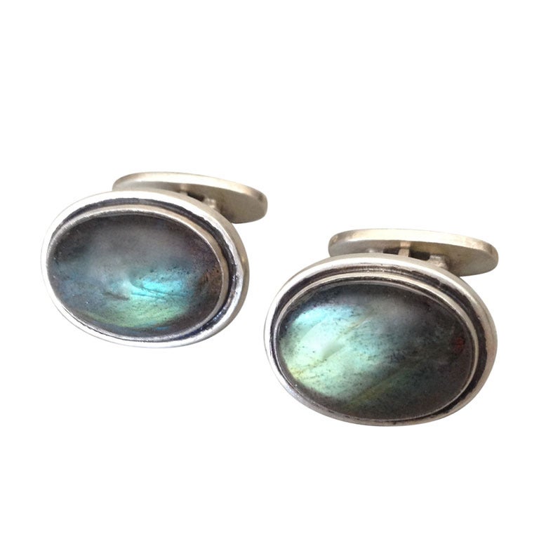 Georg Jensen Cufflinks with Labradorite by Harald Nielsen, no. 44A For Sale