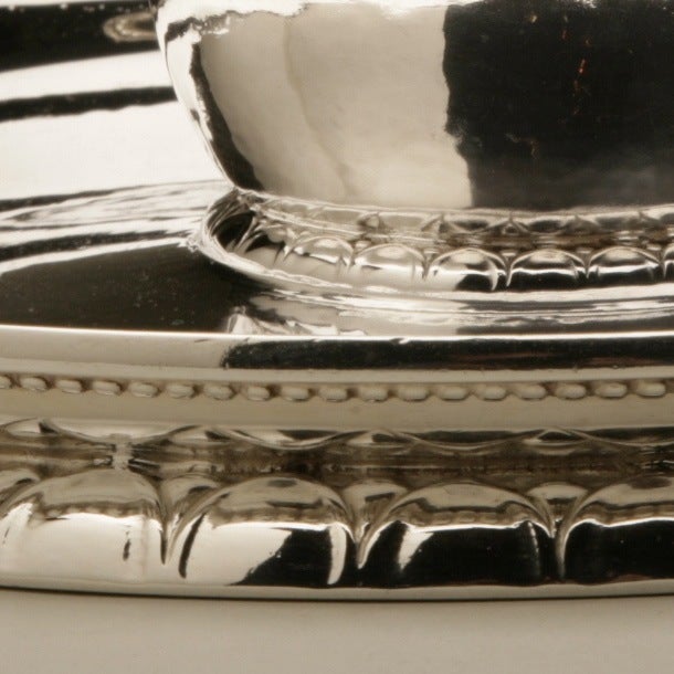 Very rare inkwell by Georg Jensen. Early hallmarks including english import marks date the piece to 1930. Heavy handwrought silver.