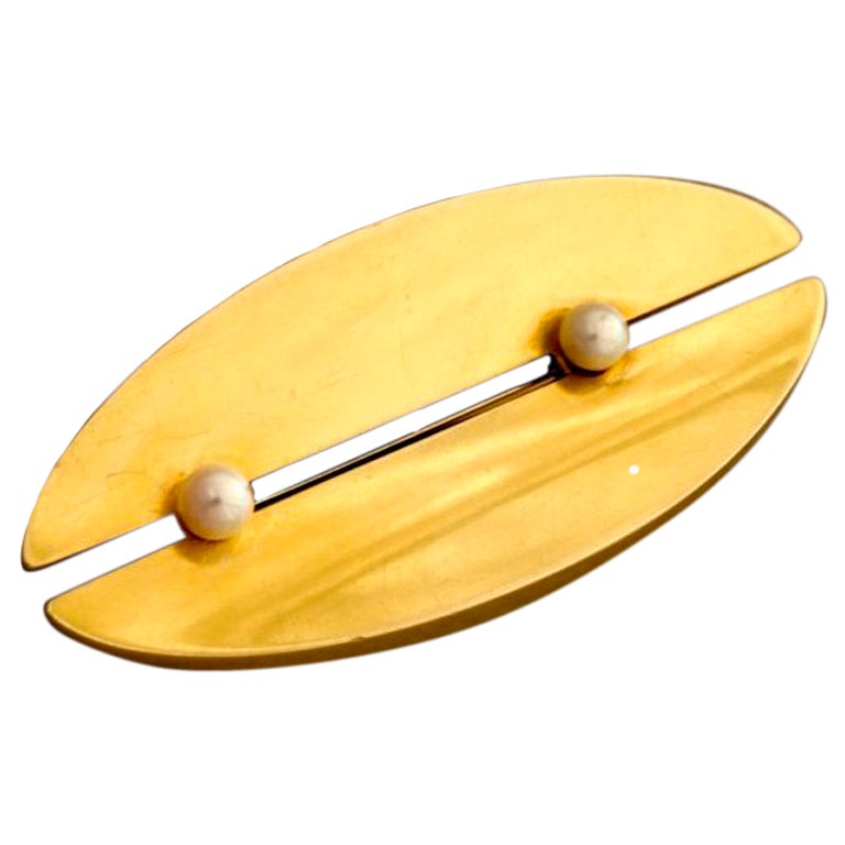 Georg Jensen Gold & Pearl Brooch by Nanna Ditzel No. 1350A For Sale