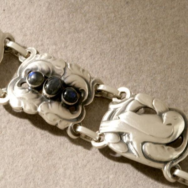 Georg Jensen Sterling Silver Dove Bracelet with Labradorite No. 14